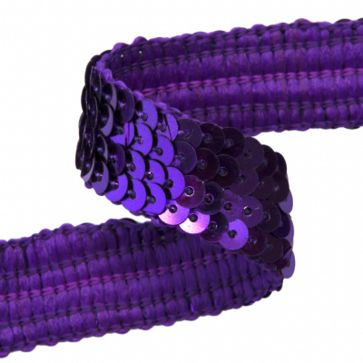 Тесьма с пайетками 12, шир. 20 мм/уп. 25+/-1 м, цвет фиолет - купить в Кургане. Цена: 778.19 руб.