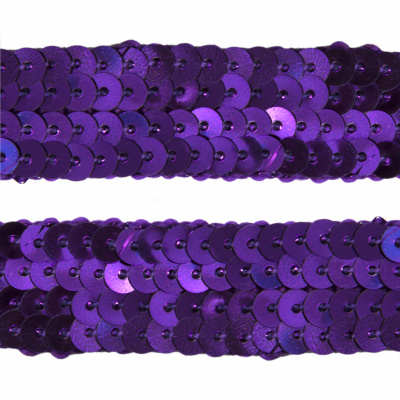 Тесьма с пайетками 12, шир. 20 мм/уп. 25+/-1 м, цвет фиолет - купить в Кургане. Цена: 778.19 руб.