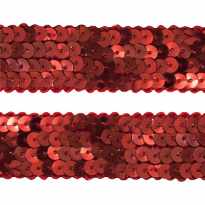 Тесьма с пайетками 3, шир. 20 мм/уп. 25+/-1 м, цвет красный - купить в Кургане. Цена: 778.19 руб.