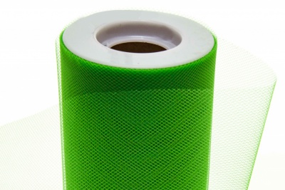 Фатин в шпульках 16-146, 10 гр/м2, шир. 15 см (в нам. 25+/-1 м), цвет зелёный - купить в Кургане. Цена: 100.69 руб.