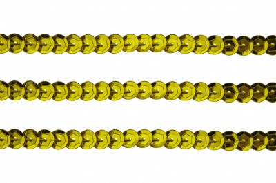 Пайетки "ОмТекс" на нитях, SILVER-BASE, 6 мм С / упак.73+/-1м, цв. 7 - св.золото - купить в Кургане. Цена: 468.37 руб.