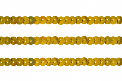 Пайетки "ОмТекс" на нитях, SILVER SHINING, 6 мм F / упак.91+/-1м, цв. 48 - золото - купить в Кургане. Цена: 356.19 руб.