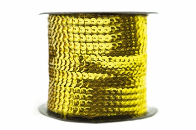 Пайетки "ОмТекс" на нитях, SILVER-BASE, 6 мм С / упак.73+/-1м, цв. А-1 - т.золото - купить в Кургане. Цена: 468.37 руб.