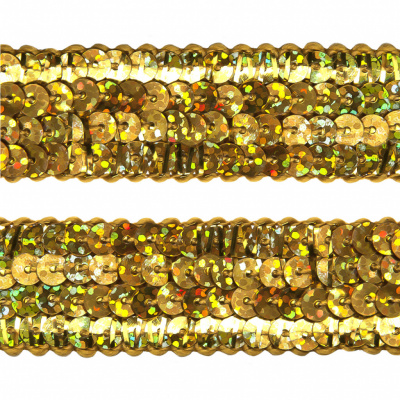Тесьма с пайетками D16, шир. 20 мм/уп. 25+/-1 м, цвет золото - купить в Кургане. Цена: 778.19 руб.